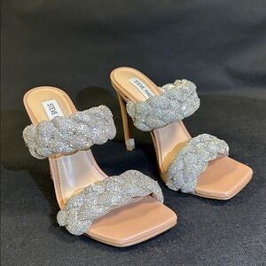 Steve Madden Kenley-R Silver Rhinestone Braided High Heel Sandal